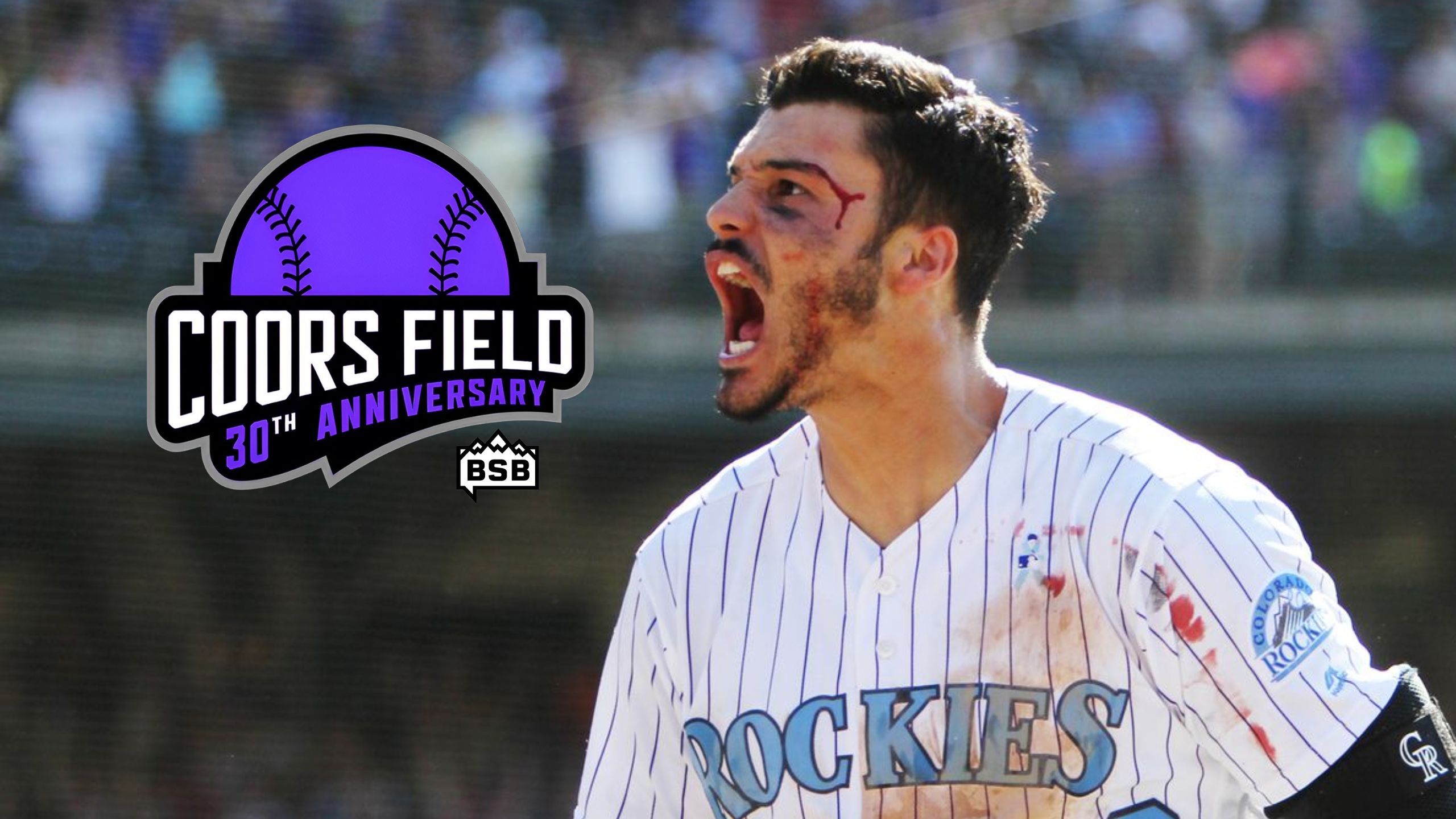 Nolan Arenado with bloody face after hitting for cycle